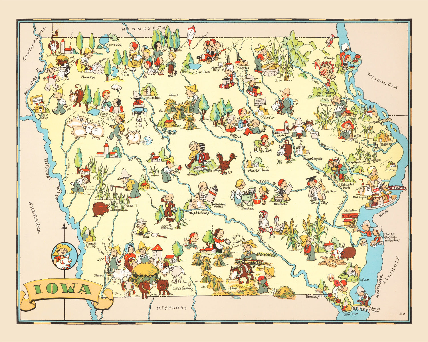 Vintage Map of Iowa 1935