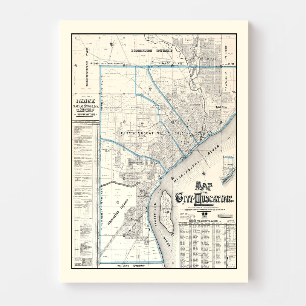 Vintage Map of Muscatine, Iowa 1899
