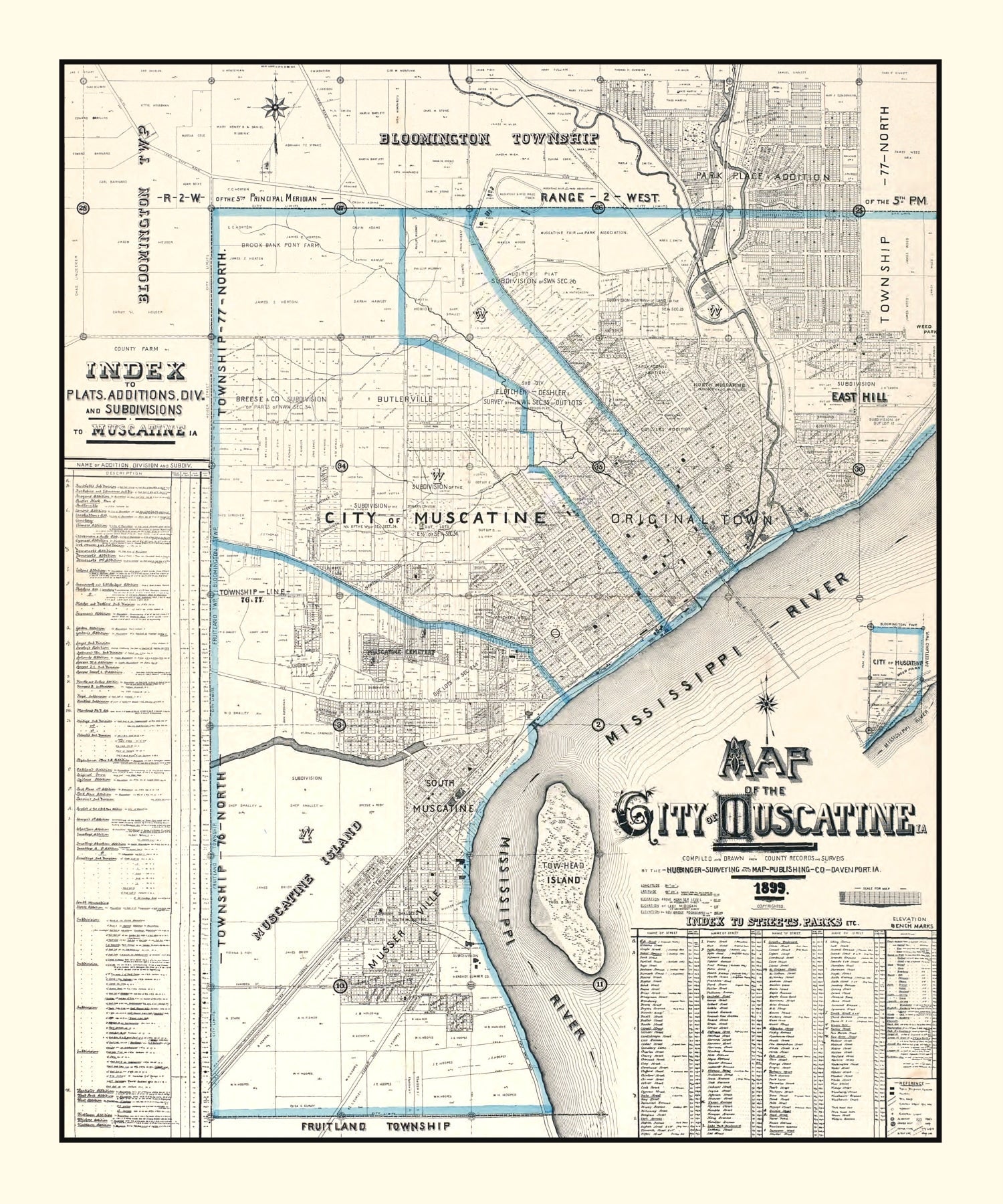 Vintage Map of Muscatine, Iowa 1899