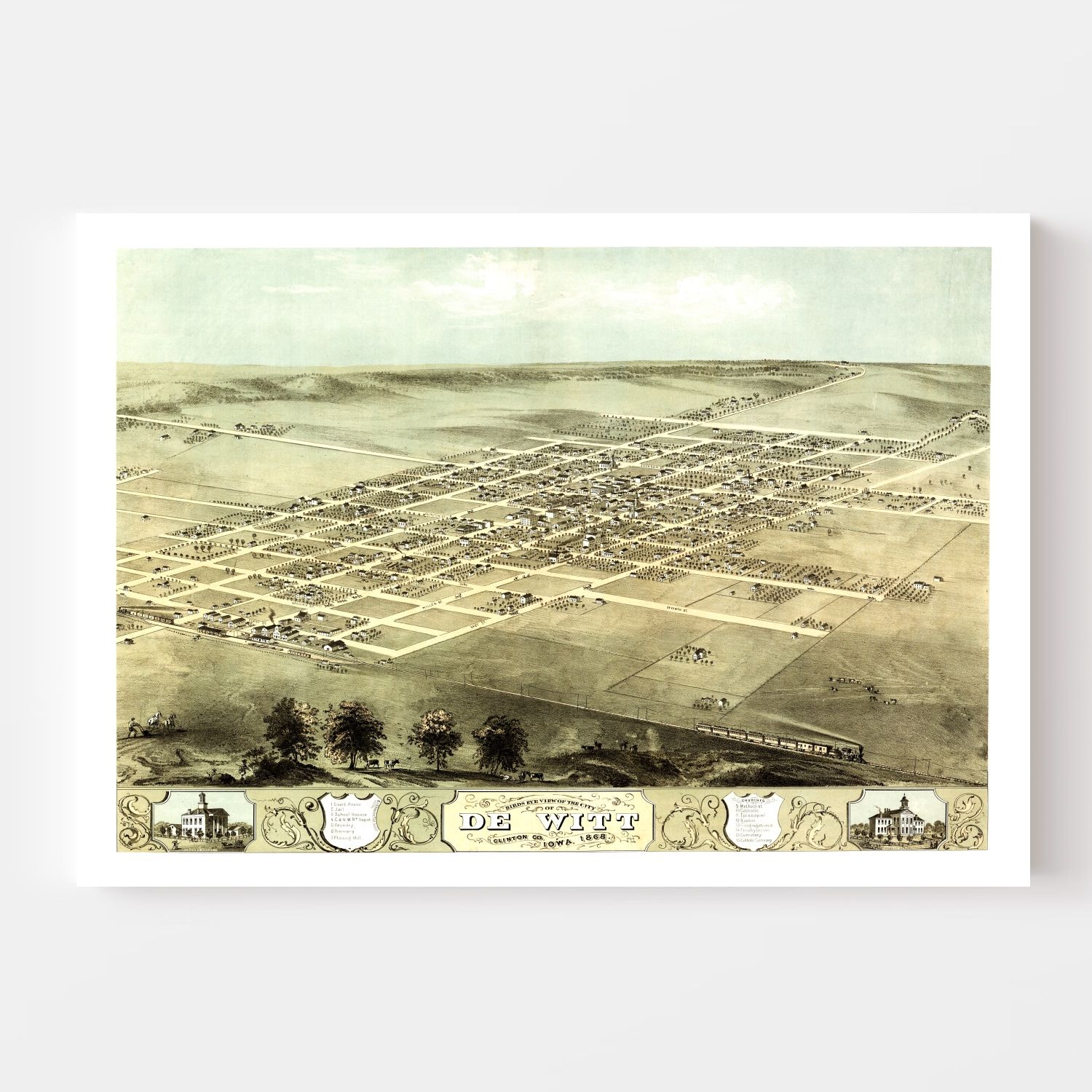 Vintage Map of De Witt, Iowa 1868