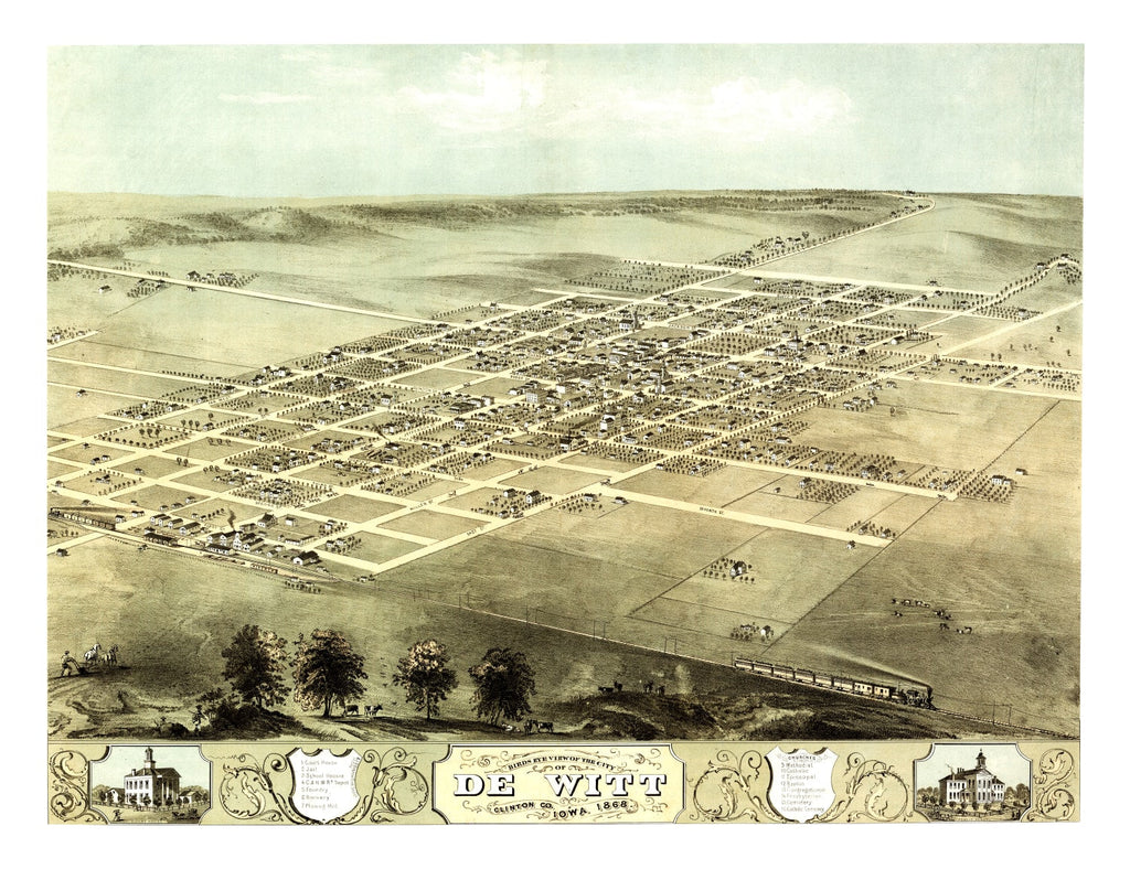 Vintage Map of De Witt, Iowa 1868