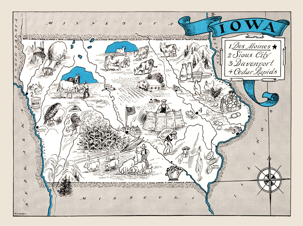 Vintage Map of Iowa 1931