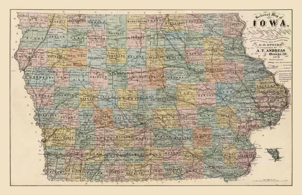 Vintage Map of Iowa 1875