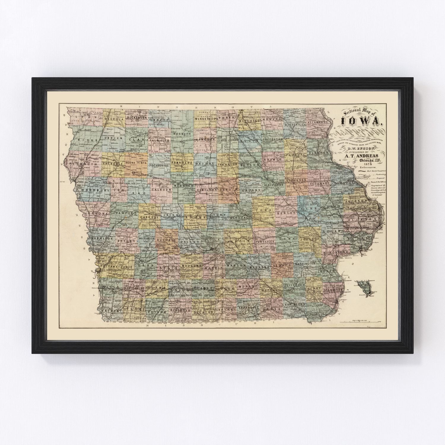 Vintage Map of Iowa 1875
