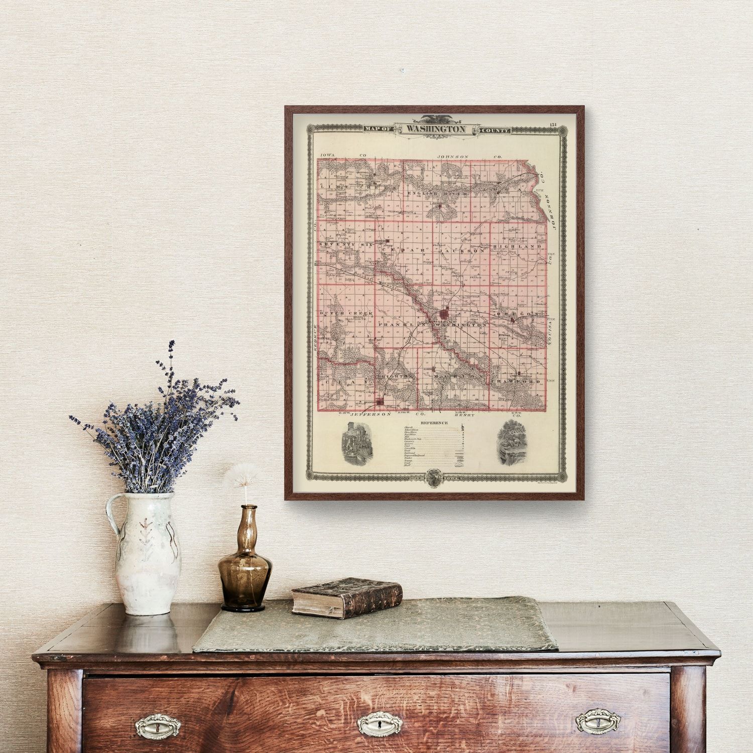 Vintage Map of Washington County, Iowa 1875