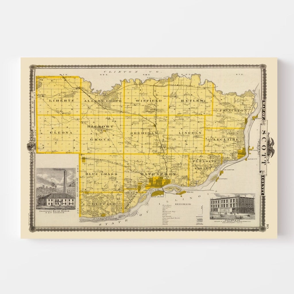 Vintage Map of Scott County, Iowa 1875