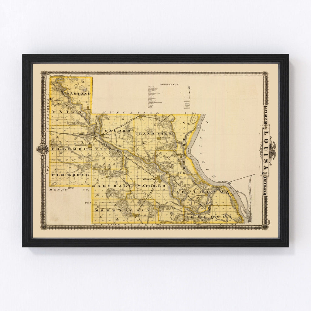 Vintage Map of Louisa County, Iowa 1875