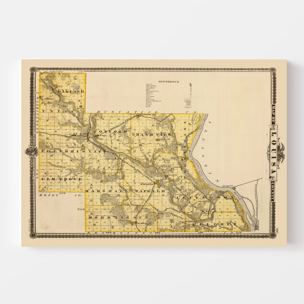 Vintage Map of Louisa County, Iowa 1875