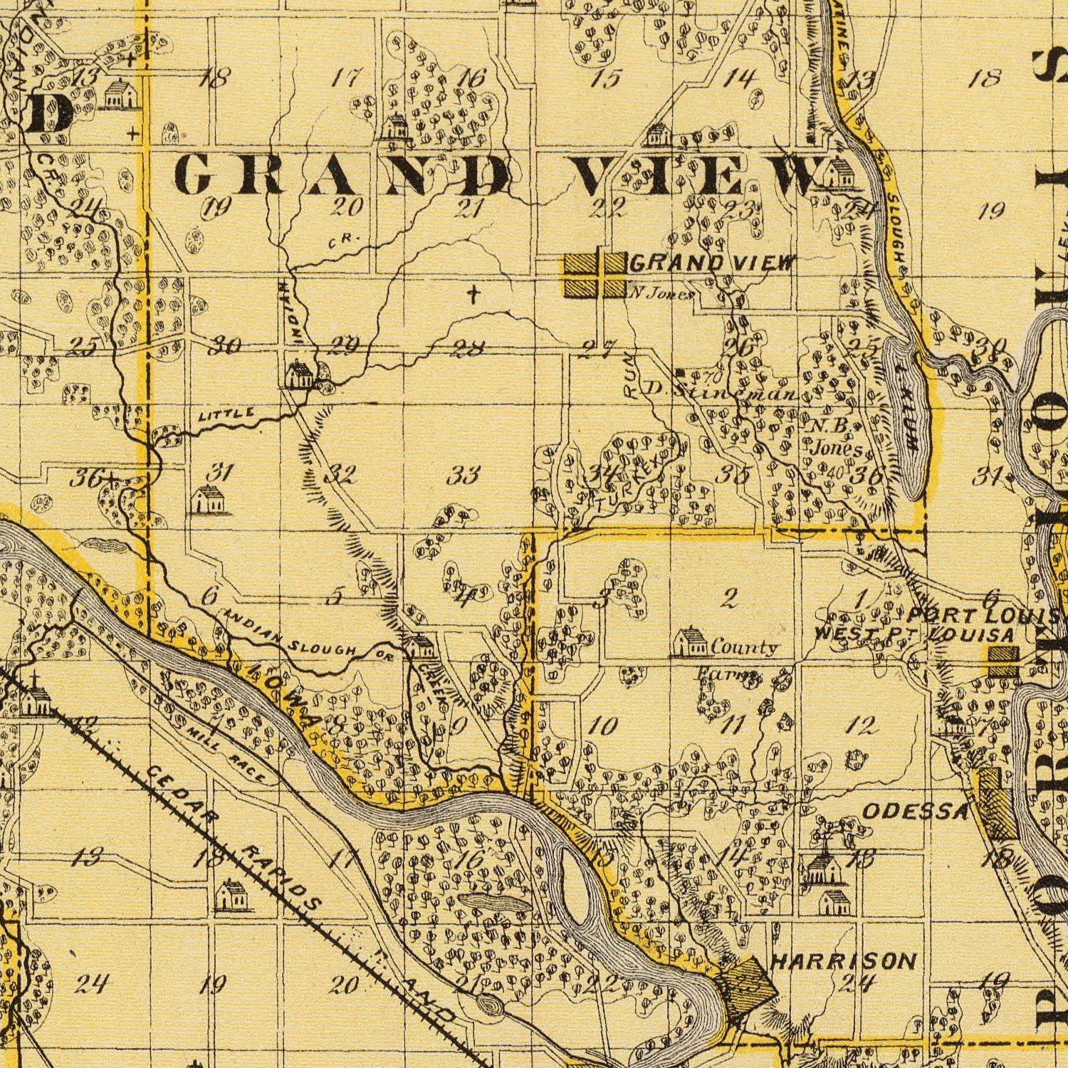Vintage Map of Louisa County, Iowa 1875