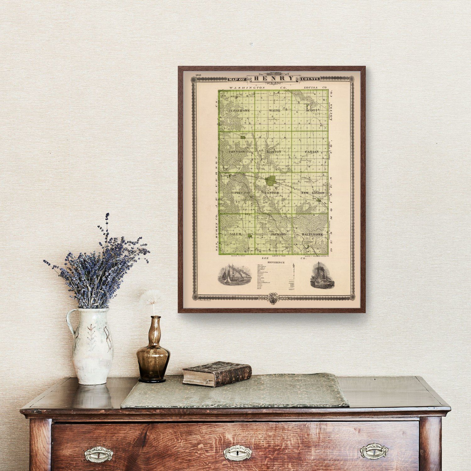 Vintage Map of Henry County, Iowa 1875