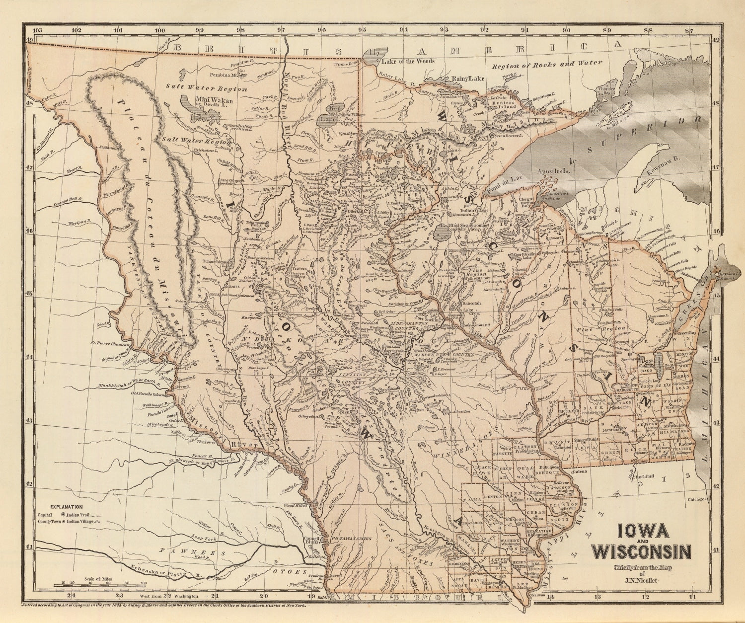 Vintage Map of Iowa & Wisconsin 1842