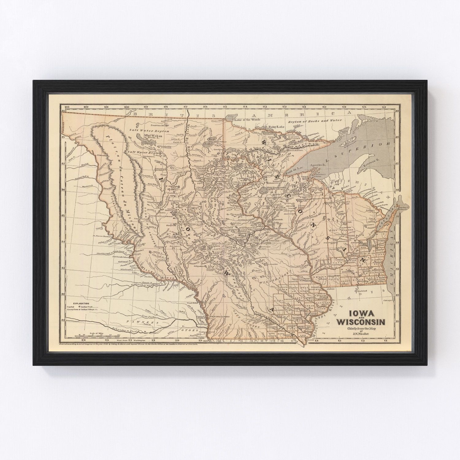 Vintage Map of Iowa & Wisconsin 1842