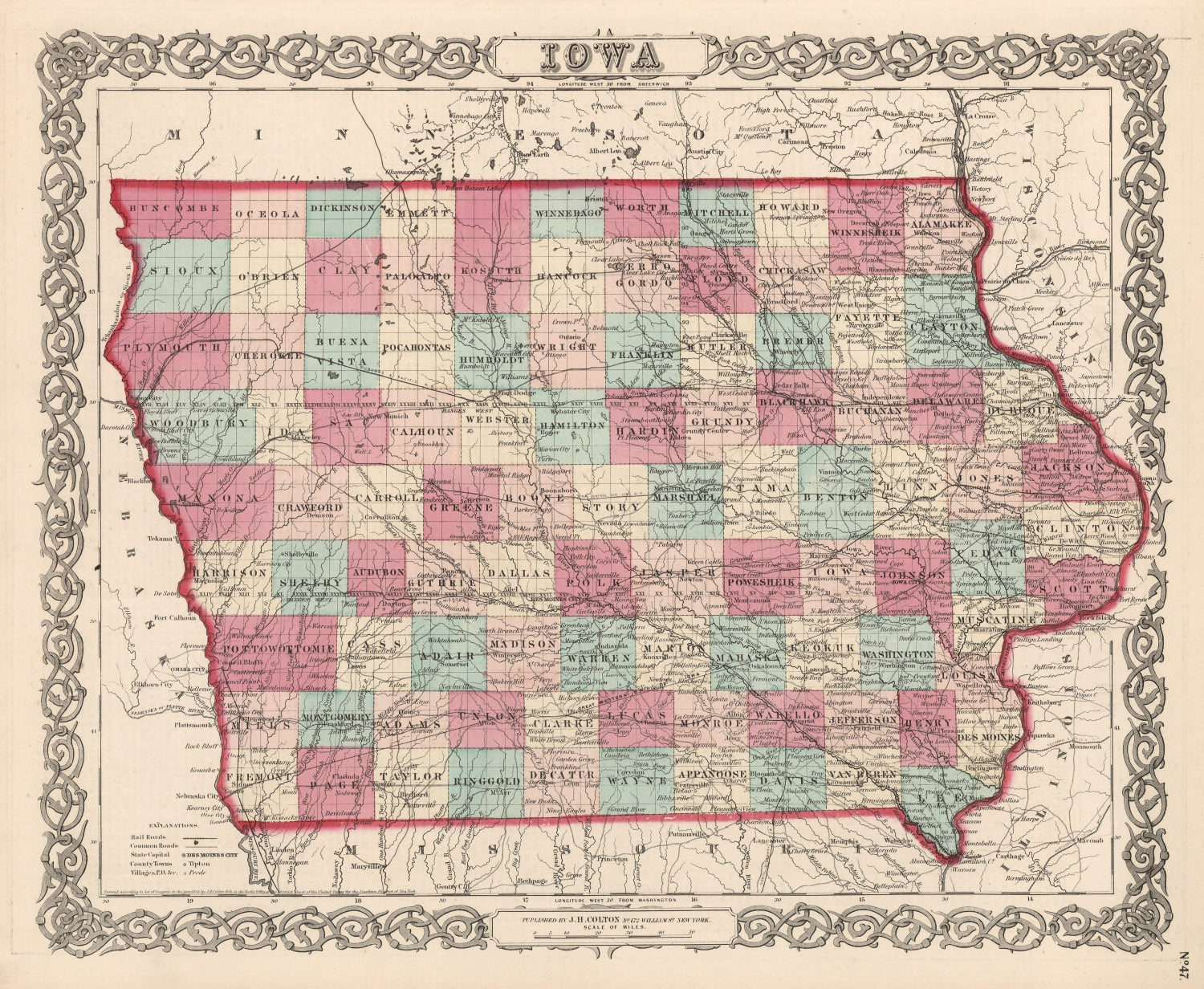 Vintage Map of Iowa 1861