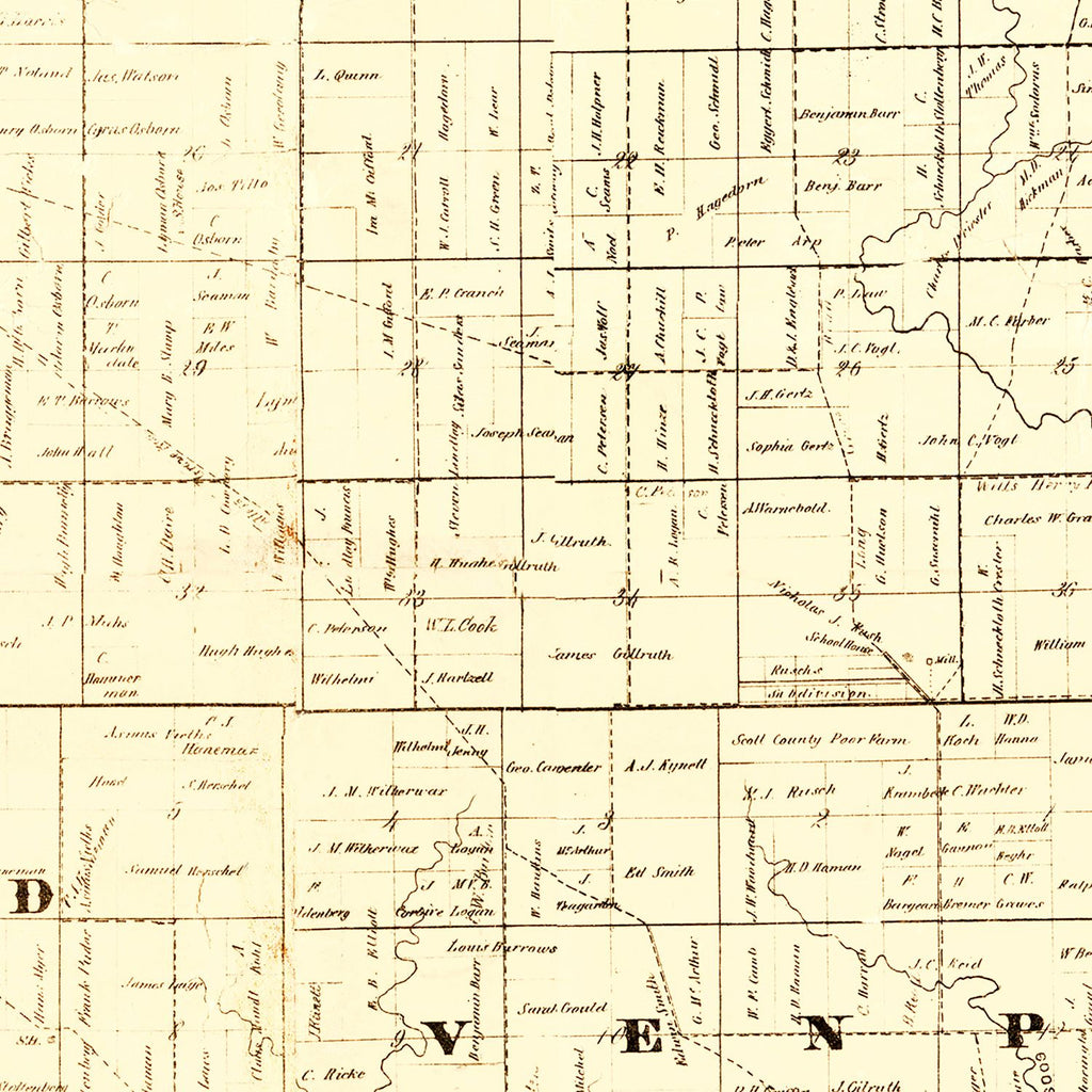 Vintage Map of Scott County, Iowa 1860
