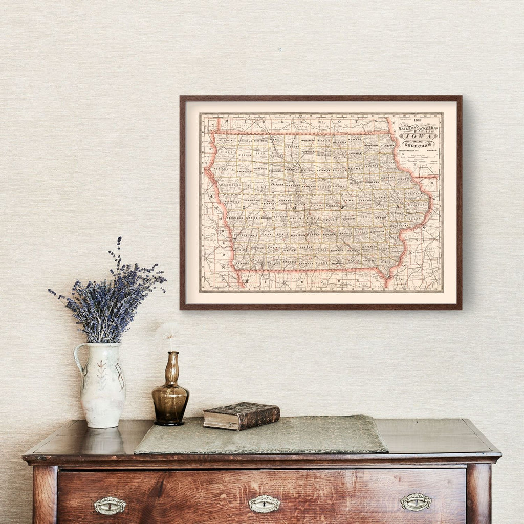Vintage Railroad Map of Iowa 1882