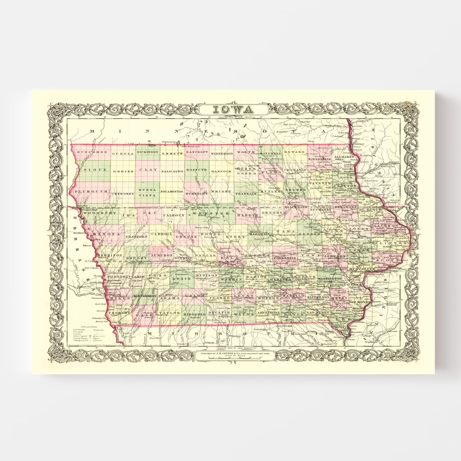 Vintage Map of Iowa 1856