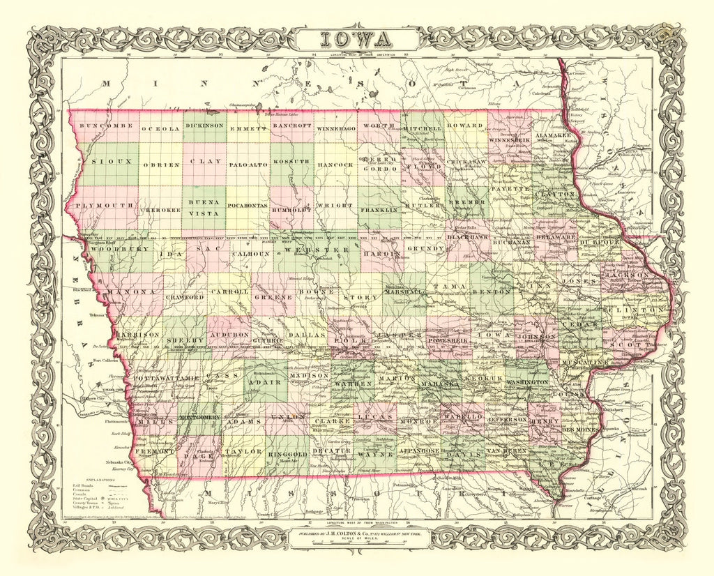 Vintage Map of Iowa 1856