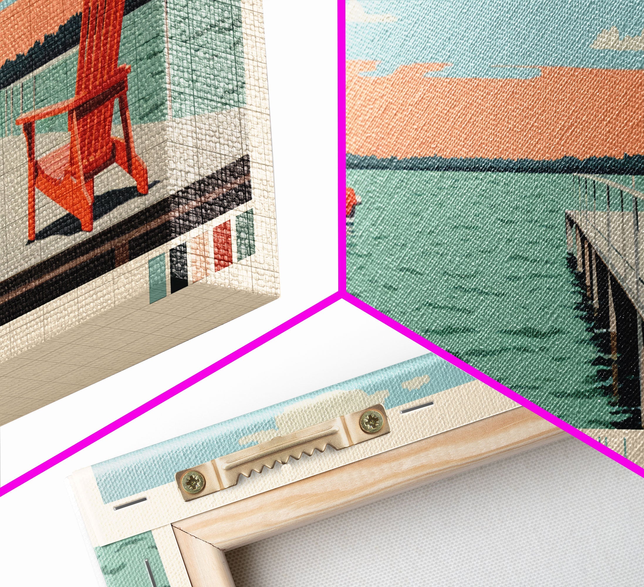 West Okoboji Lake, Iowa Panoramic Framed Canvas Print, Lake House Art, Midcentury Modern Decor, Pop Art, Travel Poster, Bedroom Wall Art